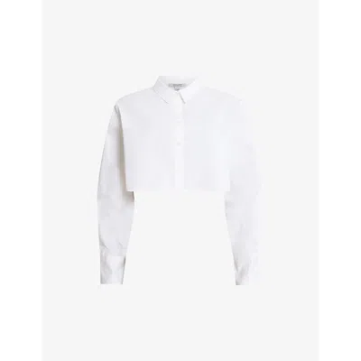 Allsaints Womens White Averie Relaxed-fit Organic-cotton Shirt