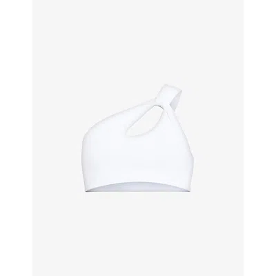 Allsaints Womens White Kayla One-shoulder Cut-out Stretch-woven Bikini Top