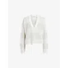 Allsaints Misha V-neck Open Stitch Sweater In White