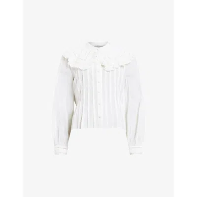 Allsaints Olea Removable Collar Pintucked Shirt In White