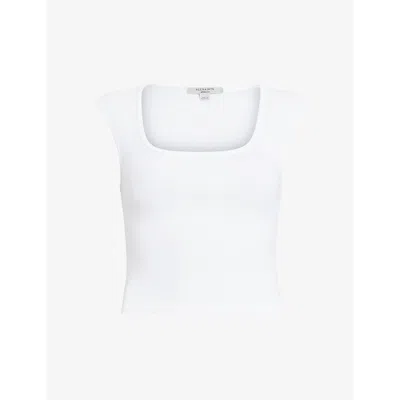 Allsaints Womens White Tamie Square-neck Ribbed Stretch-woven Tank