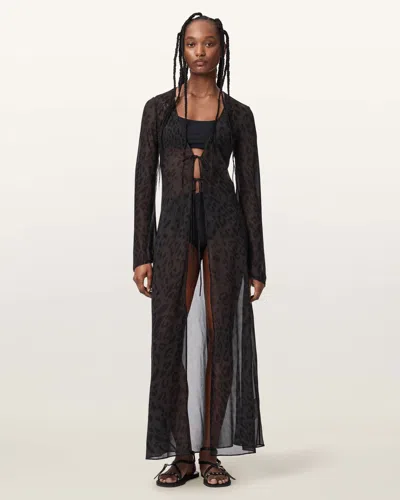 Allsaints Zalia Monochromatic Animal Print Maxi Dress In Black