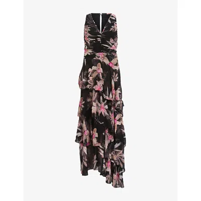 Allsaints Womens Cali Floral-print Woven Maxi Dress Adena Black