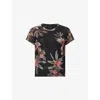 Allsaints Womens Adena Black Ellie Floral-print Stretch-woven Mesh T-shirt