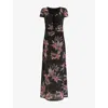Allsaints Womens Adena Black Gabby Graphic-print Mesh-woven Maxi Dress In Adena Black