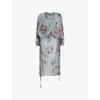 Allsaints Womens Avala Floral-print Wrap-front Woven Top Adena Dusty Bl