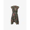 Allsaints Womens Adena Khaki Gr Fleur Floral-print Asymmetric-hem Woven Mini Dress In Green