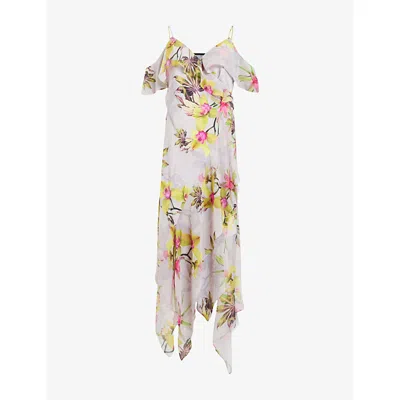Allsaints Womens Adena Soft Pin Grace Floral-print Stretch-woven Midi Dress In Adena Soft Pink