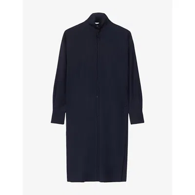 Allsaints Womens Alix High-neck Stretch Wool-blend Shirt Dress Ink Blue