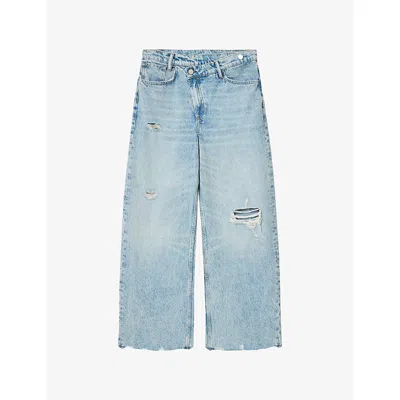 Allsaints Womens Destroy Light Aki Cross-over Wide-leg Jeans In Multi