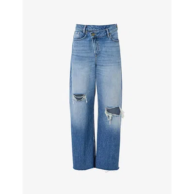 ALLSAINTS WOMENS LIGHT INDIGO AKI DISTRESSED ORGANIC-COTTON JEANS