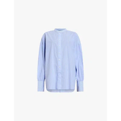 Allsaints Womens Pastel Blue Ana Stripe-pattern Cotton Shirt