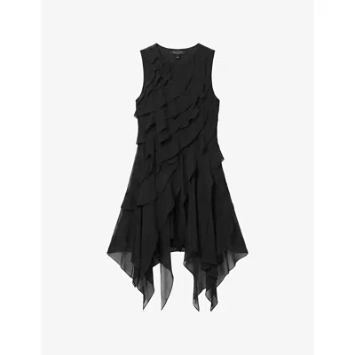 Allsaints Womens  Angie Frill-detail Woven Mini Dress In Black