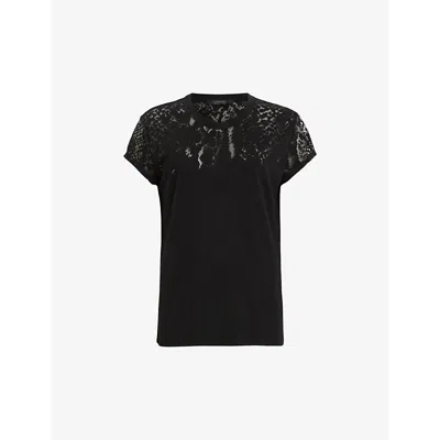 ALLSAINTS WOMENS ALLSAINTS ANNA SNAKE-EMBROIDERED SHORT-SLEEVE COTTON T-SHIRT
