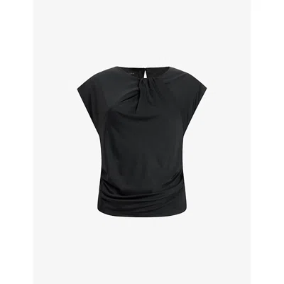 Allsaints Womens Black Annalie Cap-sleeved Stretch-jersey Top
