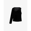 Allsaints Womens Black Ari Asymmetric-neck One-sleeve Stretch-velvet Top In Black