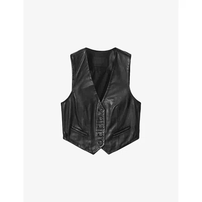 Allsaints Womens Black Arla Lea V-neck Leather Waistcoat