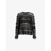Allsaints Womens Black Arlea Lace-trim Long-sleeve Woven Top In Black