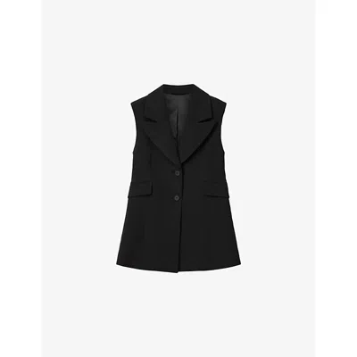 Allsaints Womens Black Astra Peak-lapel Stretch-woven Waistcoat