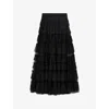 Allsaints Womens Black Aude Ruffle Woven Maxi Skirt