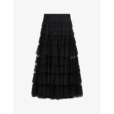 Allsaints Womens Black Aude Ruffle Woven Maxi Skirt