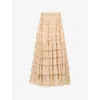 Allsaints Womens Blush Pink Aude Ruffle Woven Maxi Skirt In Yellow
