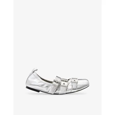 ALLSAINTS WOMENS SILVER AURORA METALLIC-LEATHER BALLET FLATS EUR 37 / 4 UK