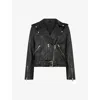 Allsaints Womens Black Balfern Stud-embellished Belted-hem Leather Jacket In Black/gold