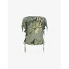 Allsaints Bettie Floral Print Adjustable Drawcord Top In Emerge Olive G