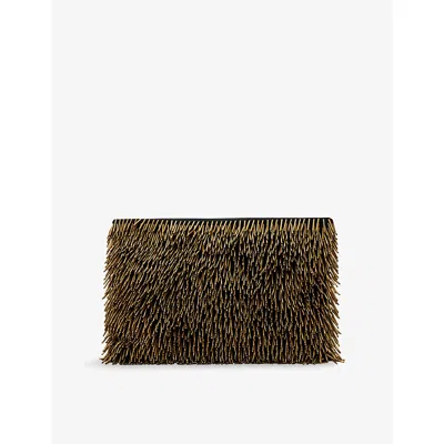 Allsaints Womens Warm Brass Bettina Bead-embellished Canvas Clutch Bag In Brown