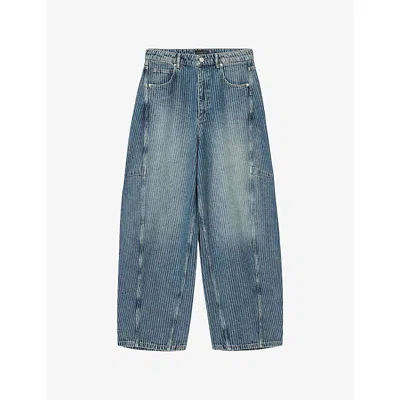 Allsaints Womens Titan Blue Carter Pinstriped Wide-leg Denim Jeans