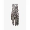 Allsaints Womens Cassie Snake-print Woven Midi Skirt Flow Ecru Whit In Flow Ecru Whit