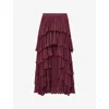 Allsaints Womens Tawny Port Red Cavarly Elasticated-waist Tiered Woven Midi Skirt In Burgundy