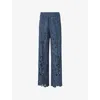 Allsaints Womens  Charli Floral-embroidered Woven Trousers In Dusty Blue