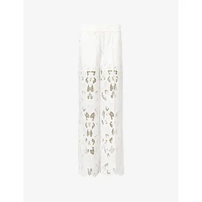 Allsaints Womens  Charli Floral-embroidered Woven Trousers In Snow White