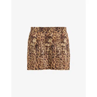 Allsaints Womens Evia Golden Br Charli Leopard-print Linen-blend Shorts