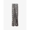 Allsaints Womens Flow Ecru Whit Charli Snake-print Straight-leg Mid-rise Woven Trousers In Flow Ecru Whit