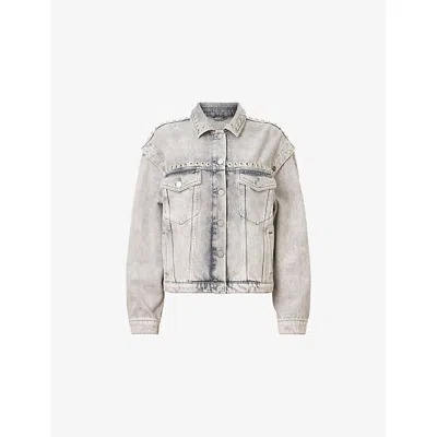 Allsaints Womens Washed Grey Chlo Stud-embellished Denim Jacket
