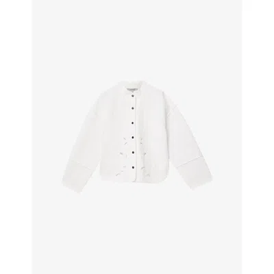 Allsaints Womens White Clary Cut-out Relaxed-fit Cotton Shacket