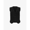 Allsaints Womens Black Cruz V-neck Ribbed Knitted Waistcoat