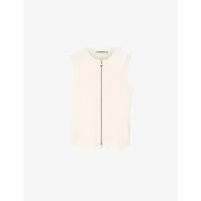 Allsaints Womens Chalk White Cruz Zip-up Knitted Waistcoat