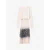 Allsaints Womens Curtis Ophis Two-in-one Snake Print Stretch-woven Midi Dress Chalk White In Neutral