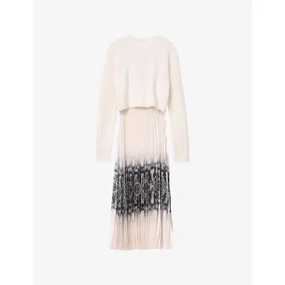 ALLSAINTS WOMENS ALLSAINTS CURTIS OPHIS TWO-IN-ONE SNAKE PRINT STRETCH-WOVEN MIDI DRESS