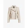 Allsaints Dalby Leather Biker Jacket In Ivory White