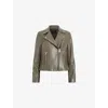 Allsaints Womens Dusty Olive Gr Dalby Regular-fit Cropped Leather Biker Jacket