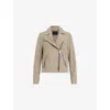 Allsaints Womens Greige Brown Dalby Regular-fit Cropped Suede Biker Jacket In Greige Brown