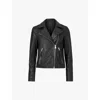 ALLSAINTS WOMENS BLACK DALBY SLIM-FIT METAL-HARDWARE LEATHER JACKET