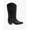 Allsaints Womens Black Dolly Embroidered-stitch Leather Western Boots In Black