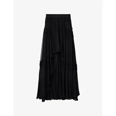 Allsaints Womens Dorina Branded-waistband Ruched Cotton Midi Skirt Black