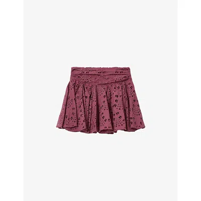Allsaints Womens  Dotty Gathered-waist Woven Mini Skirt In Red